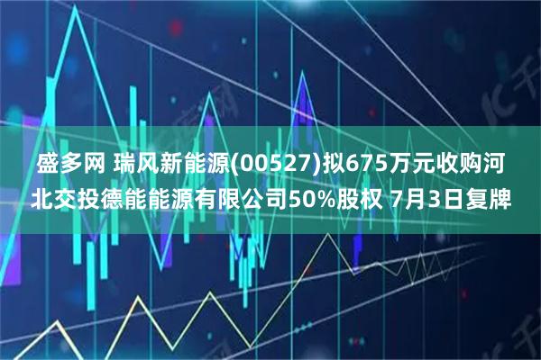 盛多网 瑞风新能源(00527)拟675万元收购河北交投德能能源有限公司50%股权 7月3日复牌